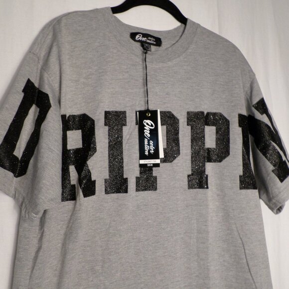 One Color Nation Drippin King Grey TShirt W/Black Glitter Lettering Sz XL NWT - Picture 4 of 13